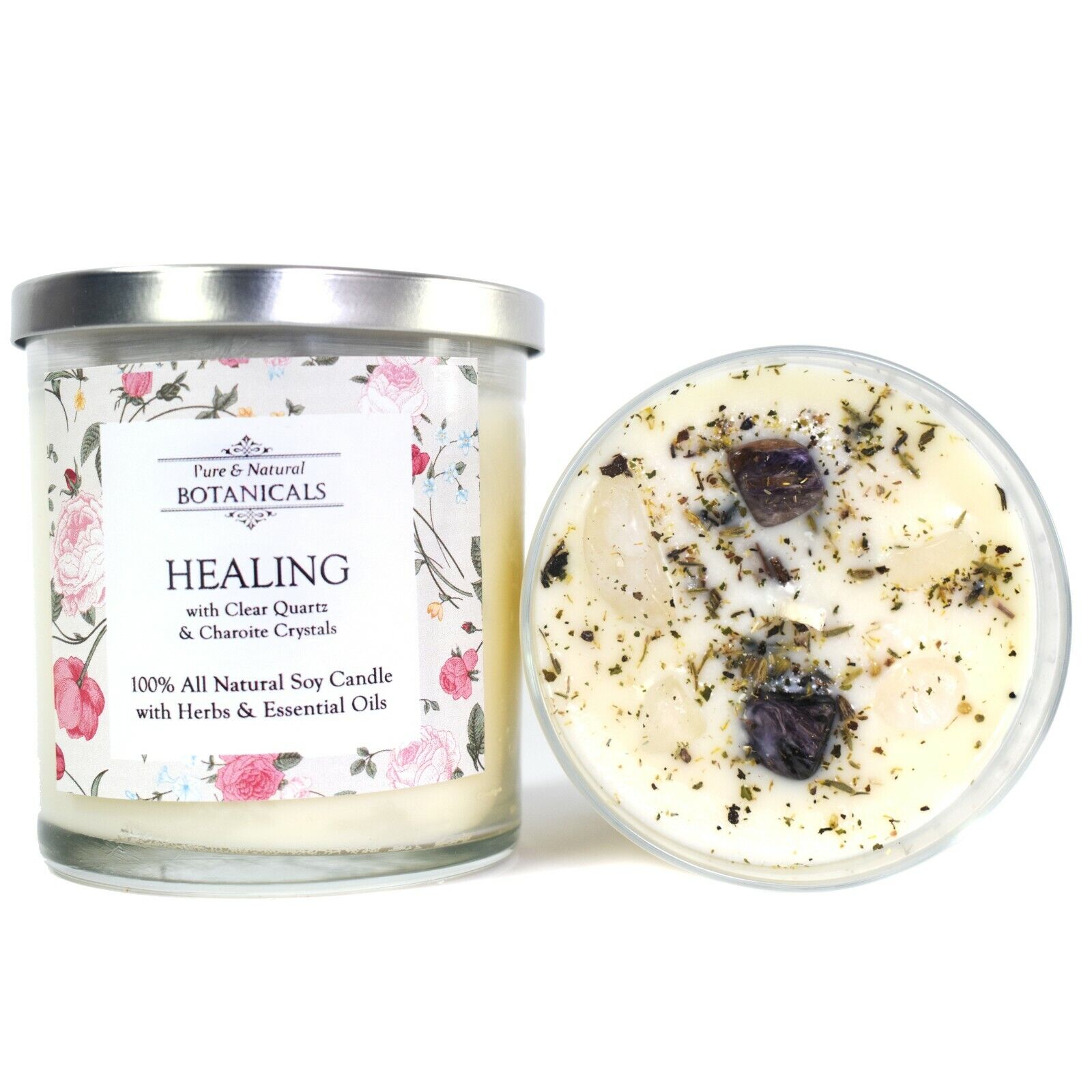 Healing Soy Candle  100 % Natural w/ Crystals Grief Sadness Loss  Wiccan Pagan 