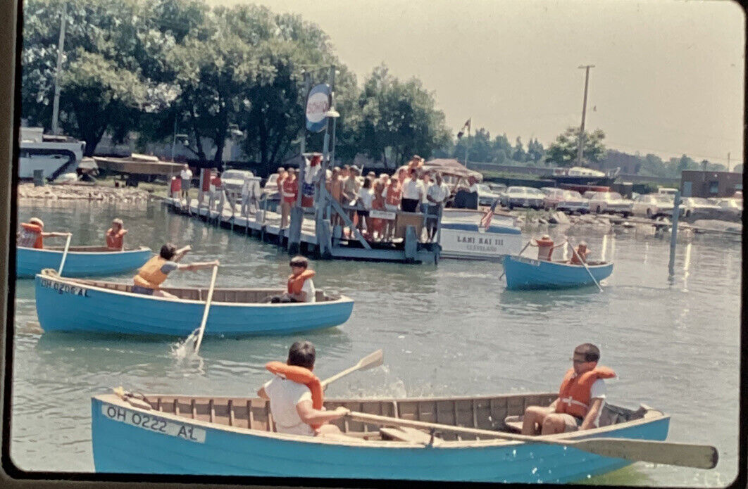 Vintage Photo Slide Lake Cleveland Ohio SOHIO Gas Standard Oil sign canoe boat