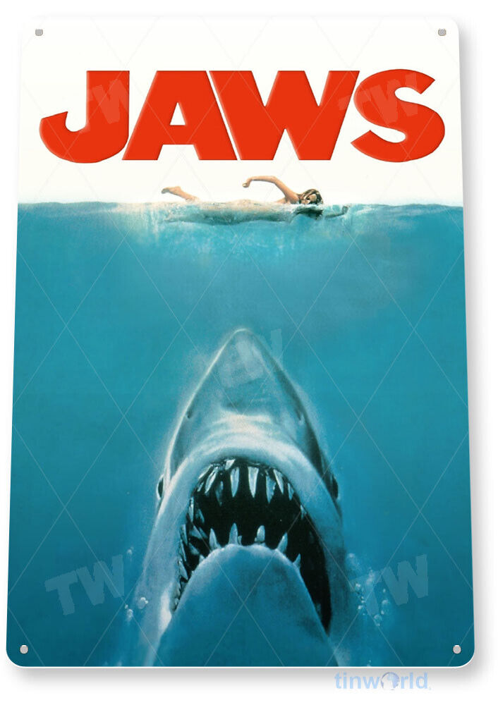 TIN SIGN Jaws Movie Poster Metal Décor Wall Art Theater Store A452