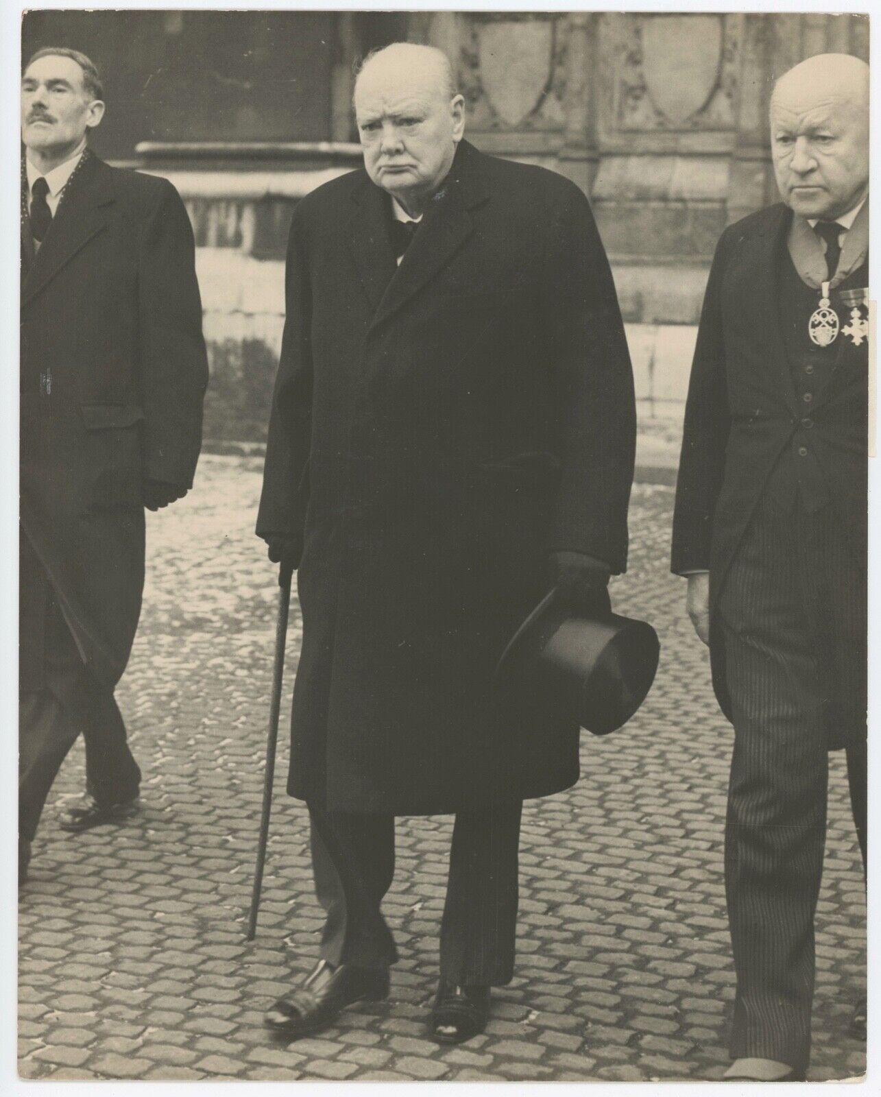21 February 1956 press photo of Winston S. Churchill at Hugh Tranchard's funeral