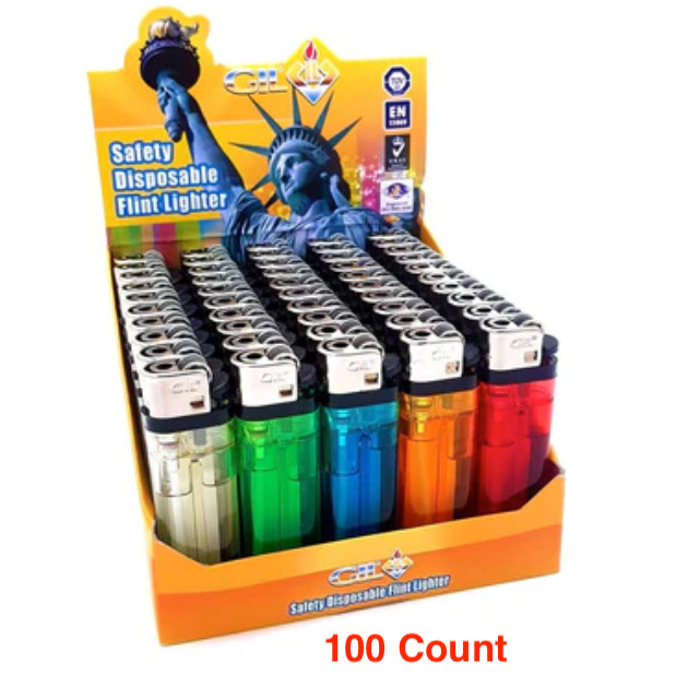 100 Count 2 Pack Premium Disposable Gil Lighters 2 x 50 Pack Mixed Colors