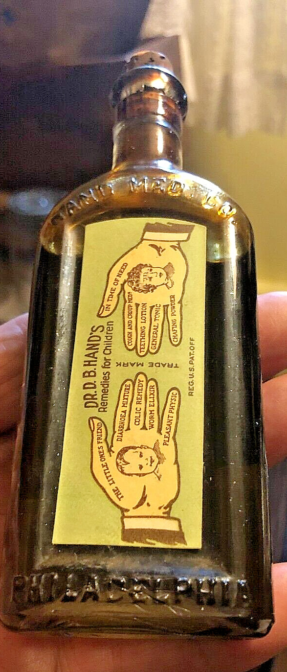 Great Label Advertisement on a Medicine Bottle: DR. HANDS-Bottle, Contents-Mint.