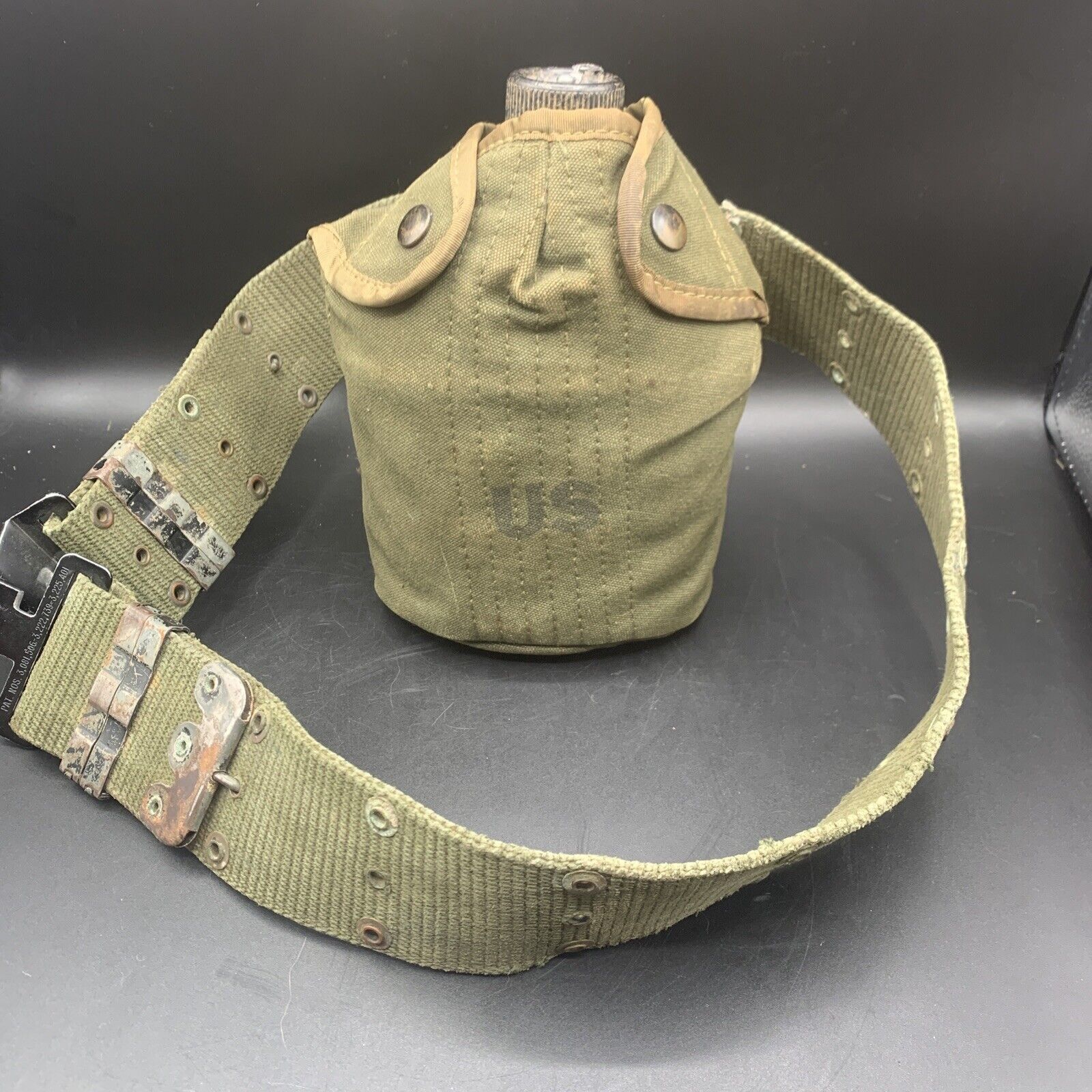 WWII U.S. Military Army Ammo Belt Canteen 1945 wool lined