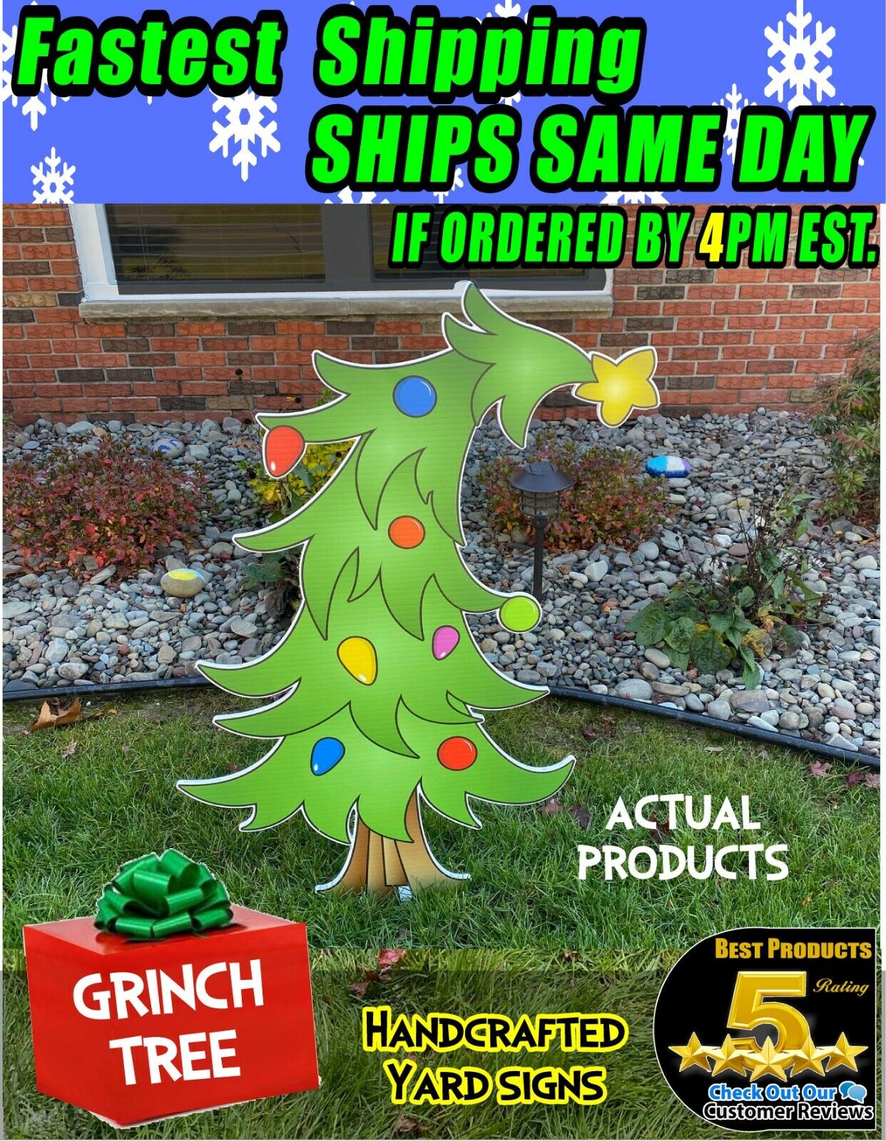 GRINCH Stealing CHRISTMAS Lights HUGE  TREE  47in x 33in  Fast 