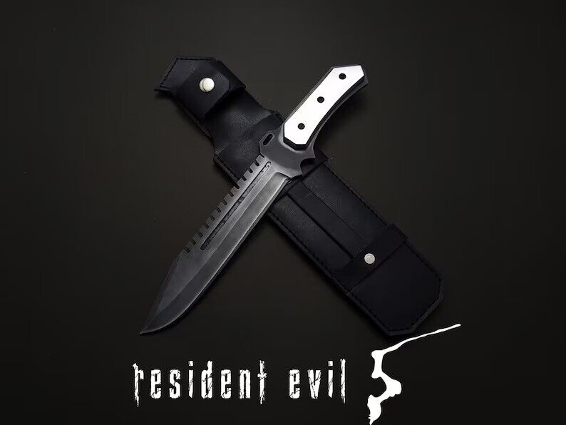 Resident Evil 5 Albert Game Replica Full Tang Knife with Sheath Acid Washed