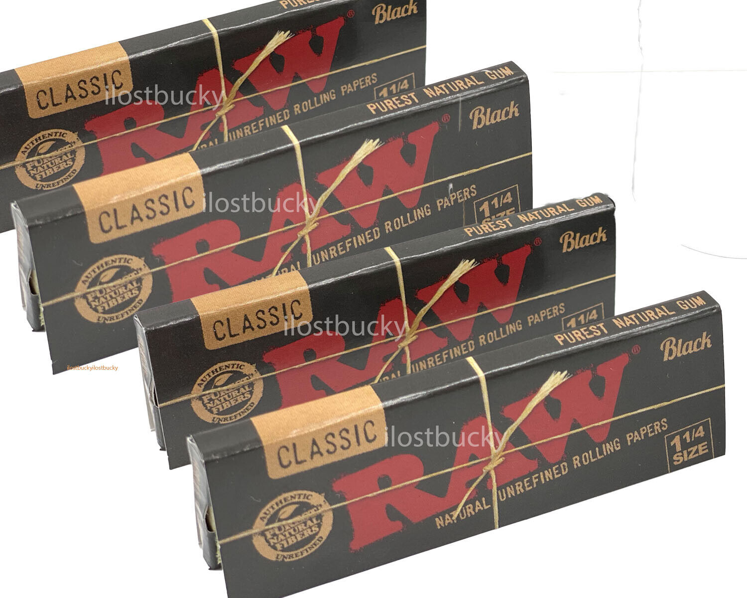 5 PACKS RAW BLACK Rolling Papers 1 1/4 Size 50 leaves each