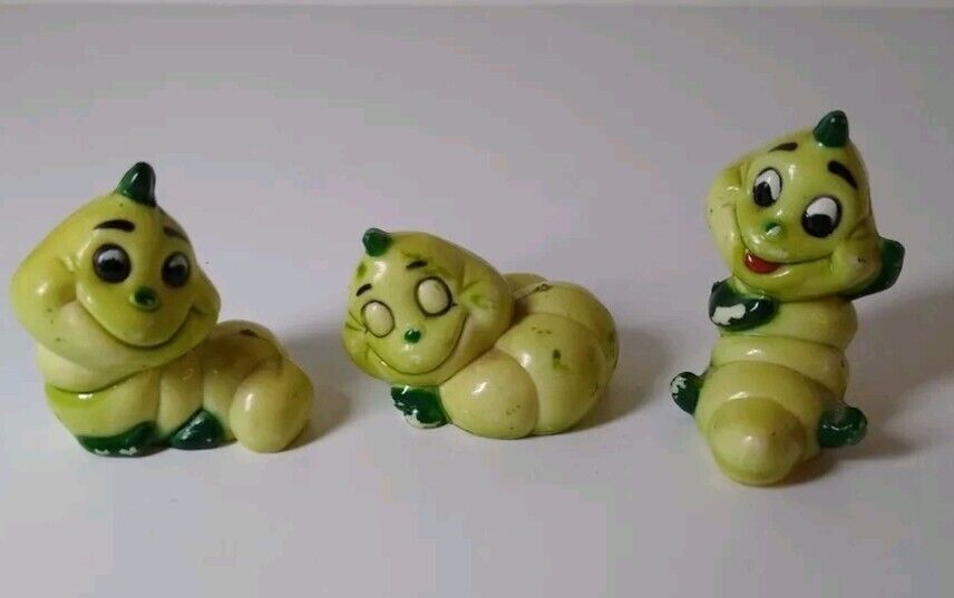 Vintage Whimsical Worms Set Of 3 Figurines For Planters 1980