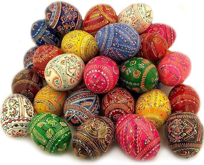 100 Pack Assorted Hand Painted Wooden Pysanky Egg Easter Eggs for Decor 2 5/8 In