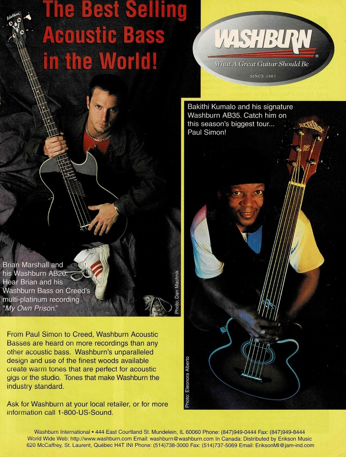 Washburn Guitars - Bakithi Kumalo / Brian Marshall - 1999 Print Ad