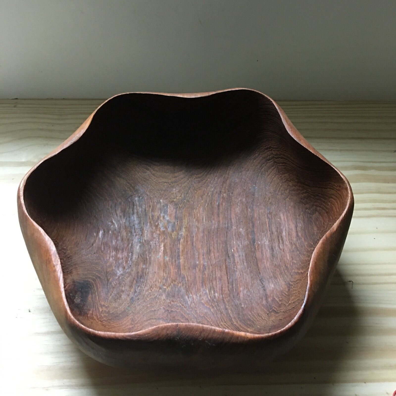 Vintage Hand Crafted Wooden Salad Serving Bowl One Piece Natural Acacia Wood 12\