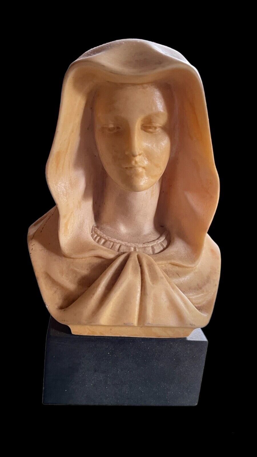 Vintage Alabaster Hooded Madonna Virgin Mary Bust, Statue Signed A. Giannelli