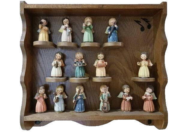Vintage Set of (14) Handcrafted Anri Toriart Angel Orchestra with Wall Display 