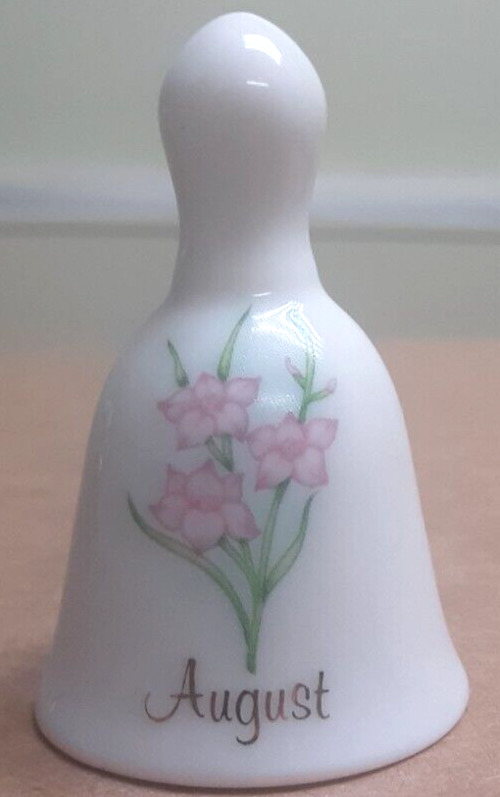 VINTAGE Russ Berrie &Co. Month Of August Miniature 2” Porcelain Bell Collectible
