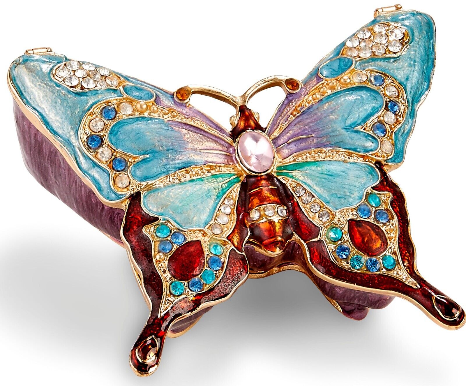 Kubla Craft Bejeweled Enameled Trinket Box: Blue Buttterfly Box, Item# 3112