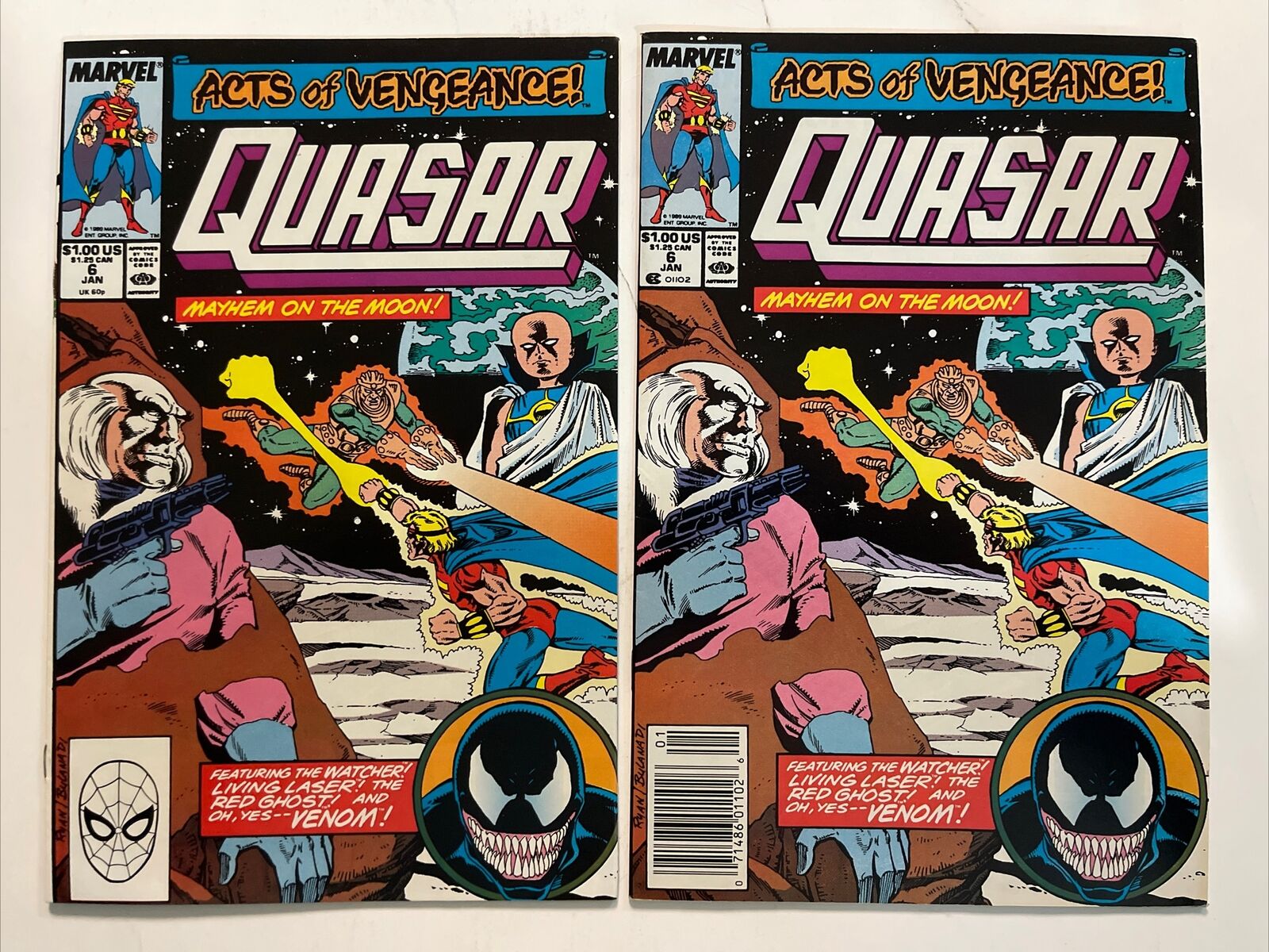 Quasar #6 1st App of Venom outside of Spider-Man Marvel 1990 Direct & Newsstand