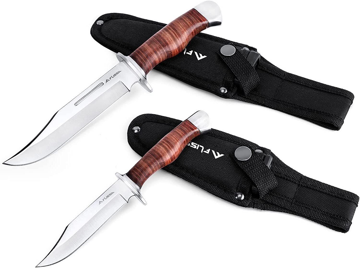 FLISSA 2-piece Bowie Knife with Sheath, Fixed Blade Hunting Knife with Handle