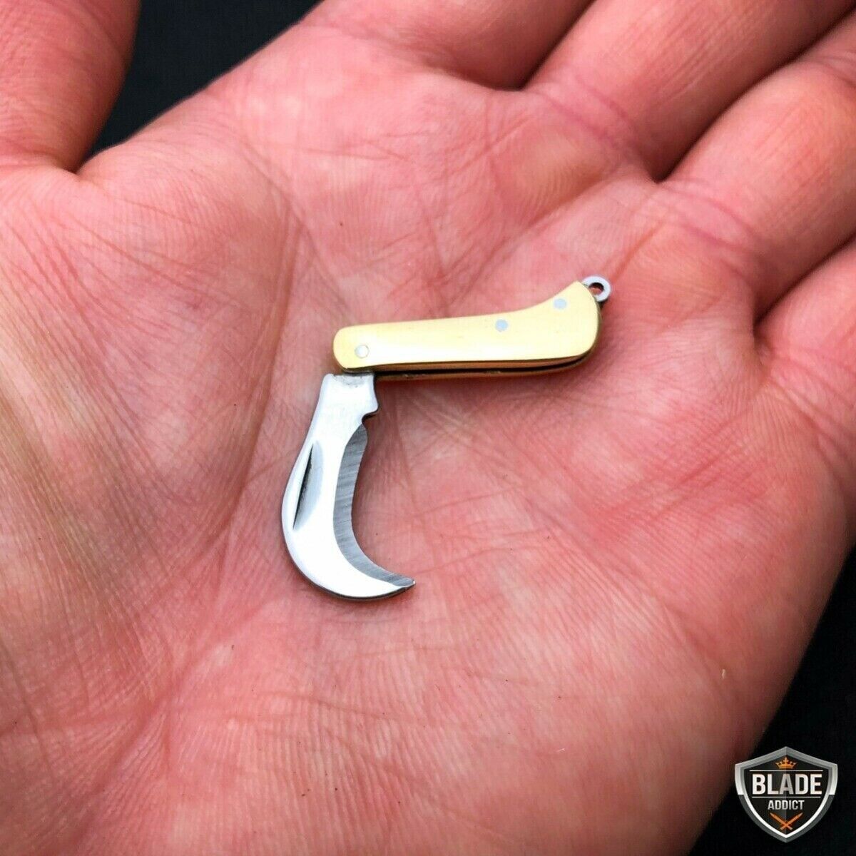 WORLD\'S SMALLEST WORKING TINY MINIATURE FOLDING POCKET KNIFE Brass Keychain EDC