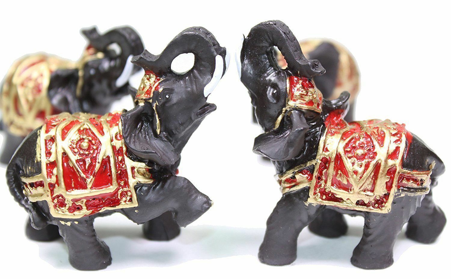 Set of 4 Feng Shui Black Thai Elephant Statues Lucky Figurine Gift & Home Decor