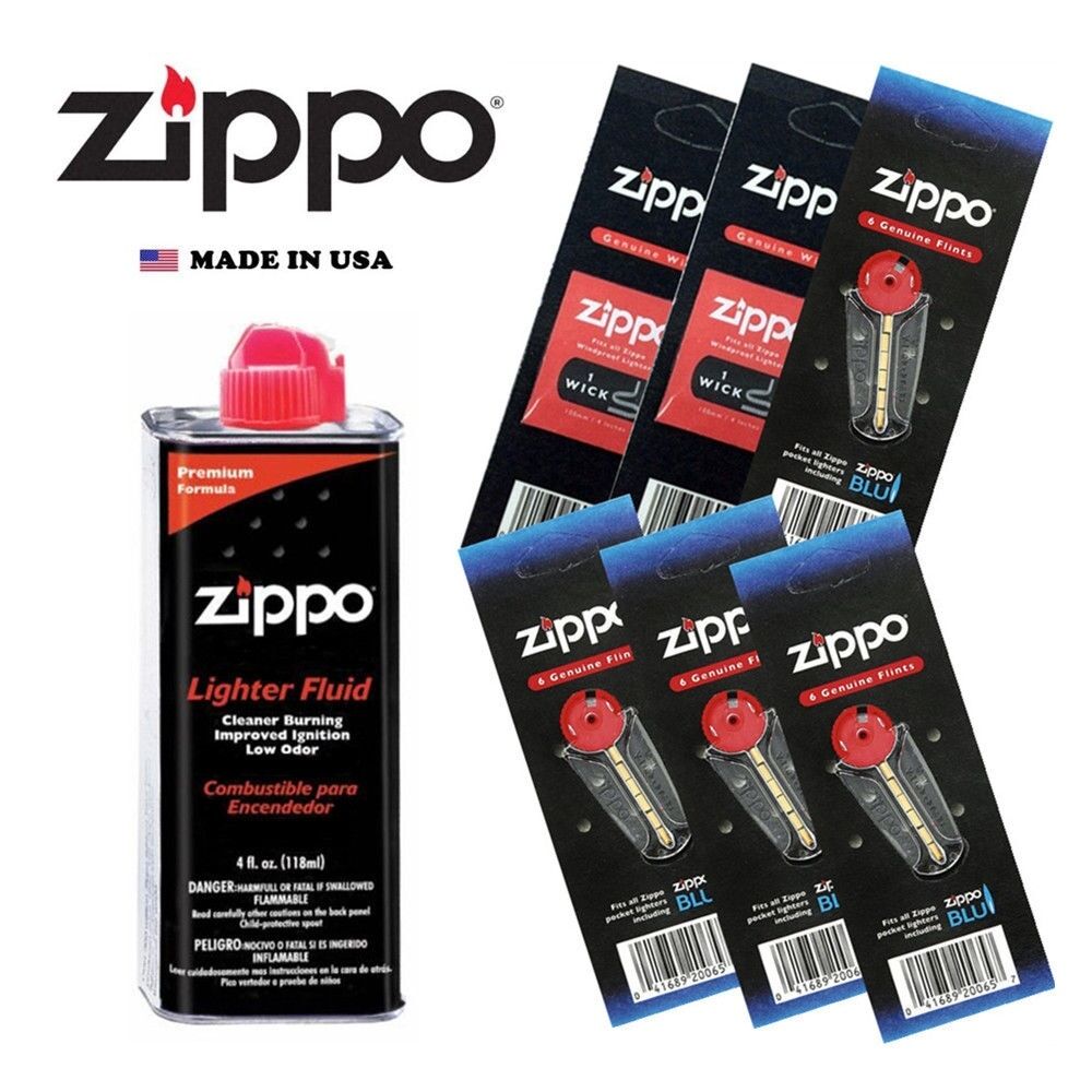 Zippo 4 OZ Fluid Fuel and 6 Vulet Pack ( 24 Flints + 2 Wick ) Gift Set Combo
