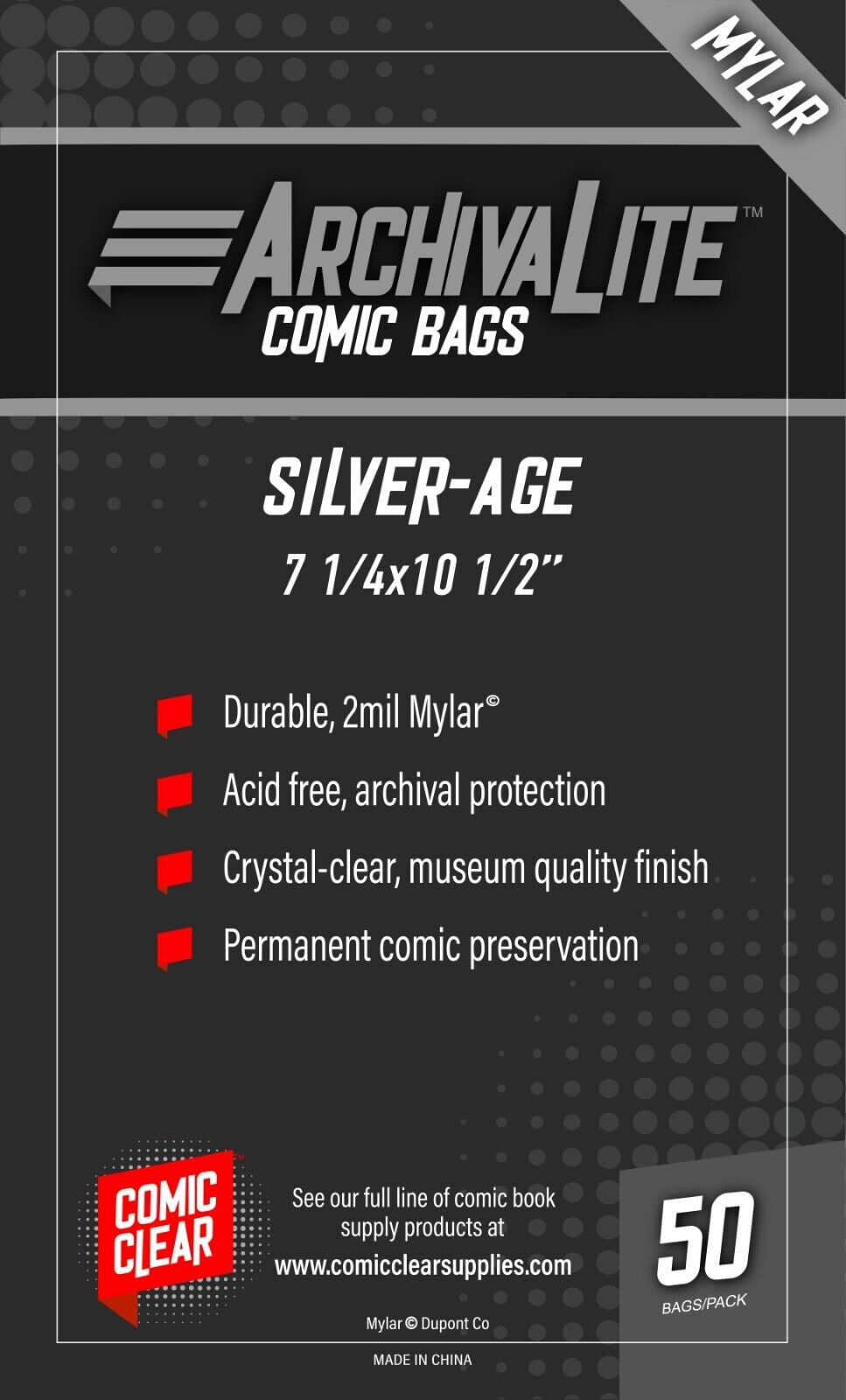 Silver Age Mylar Comic Bags (50) - Comic Clear - No-seal Closure Type