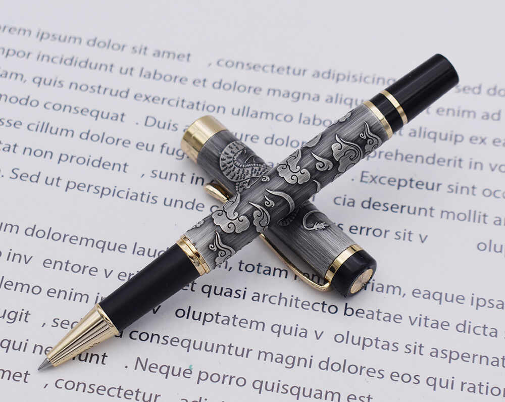 Jinhao 5000 Vintage Gray Rollerball Pen Dragon Texture Carving Writing Gift Pen