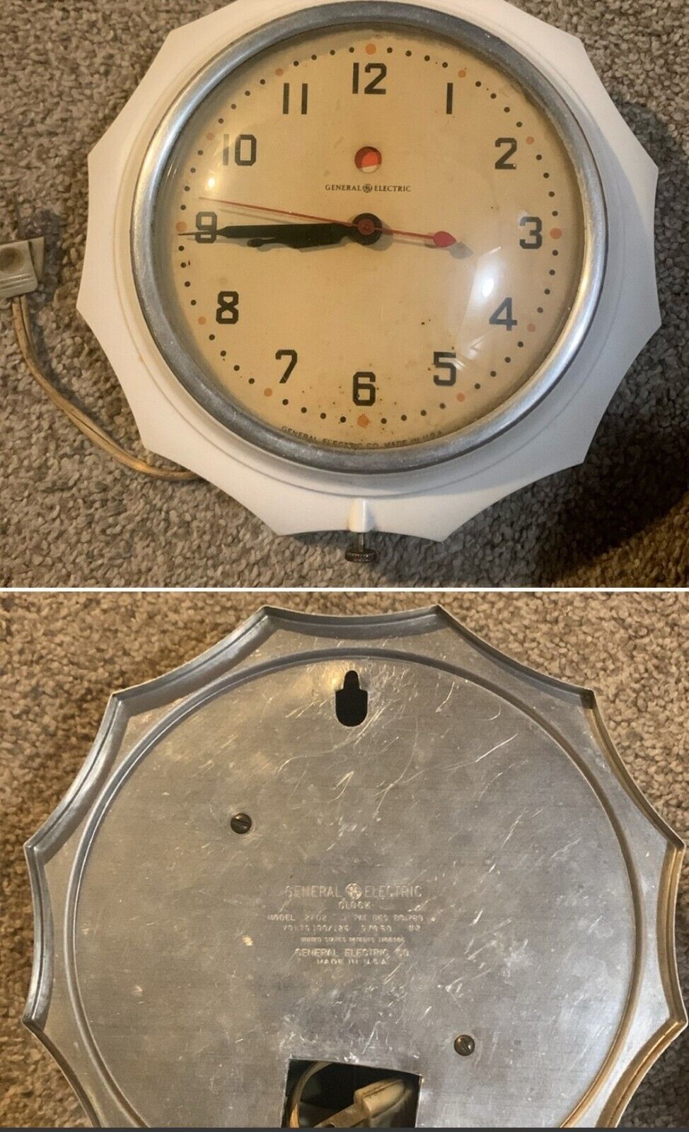 Vintage General Electric Metal Clock  Model 2F02 Wall Art Deco 8X8 