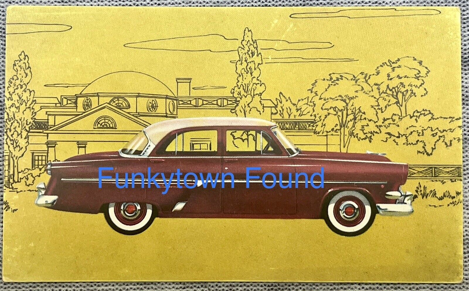 Vintage Scarce Advertising Art Postcard Ford Customline Fordor Sedan 1954 MCM