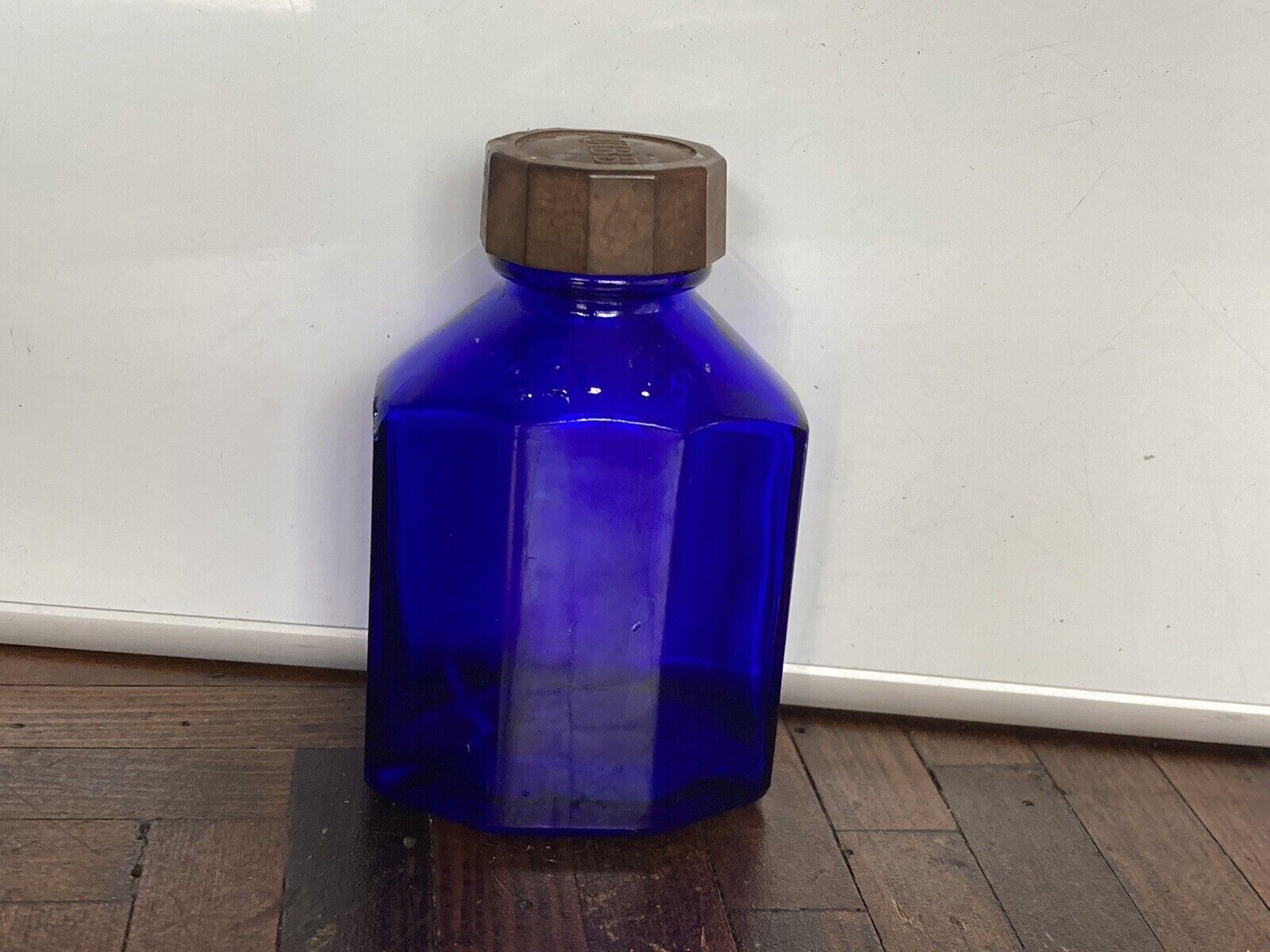Vintage Cobalt Blue Squibb Medicine Bottle 3.5” Octagon Base 87401