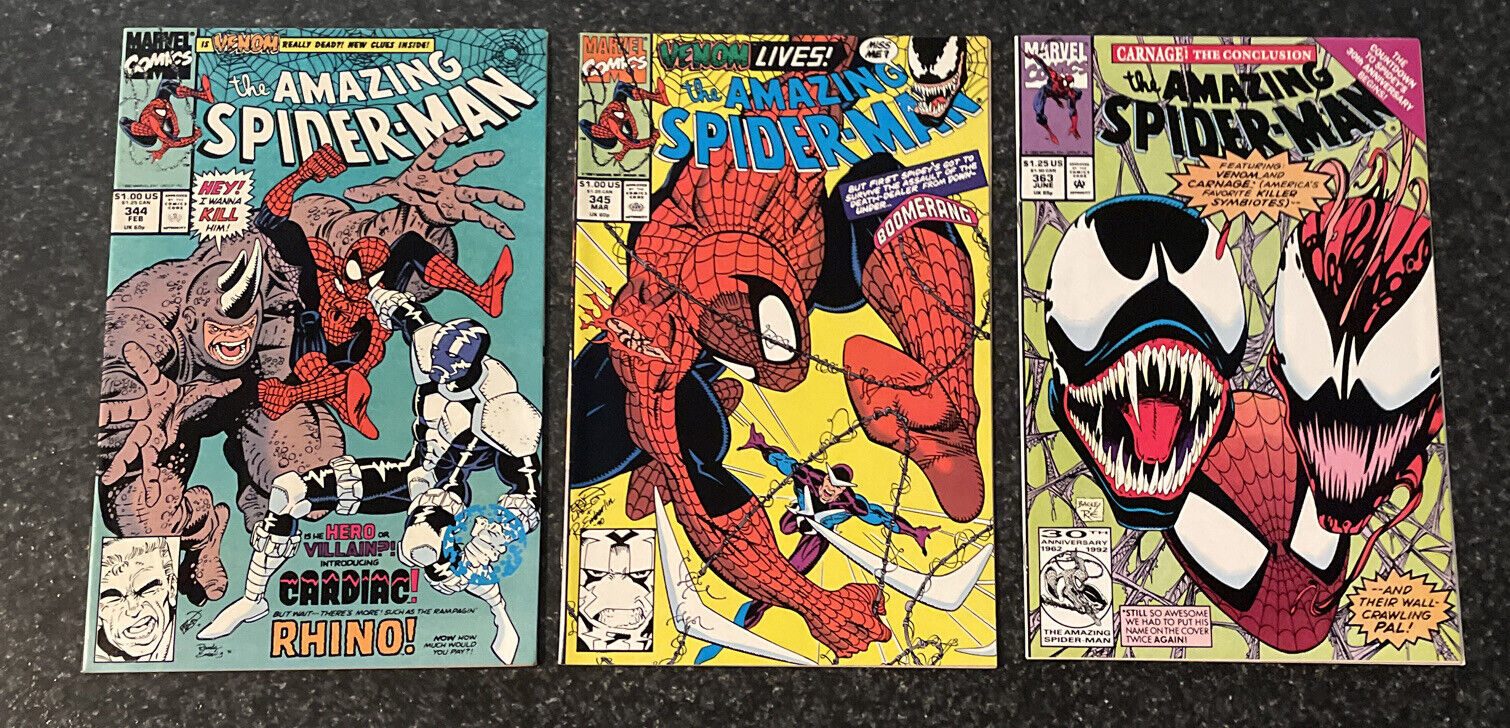 Amazing Spiderman 344, 345, 363  - 1st App Cletus Kasady-Infected by Carnage
