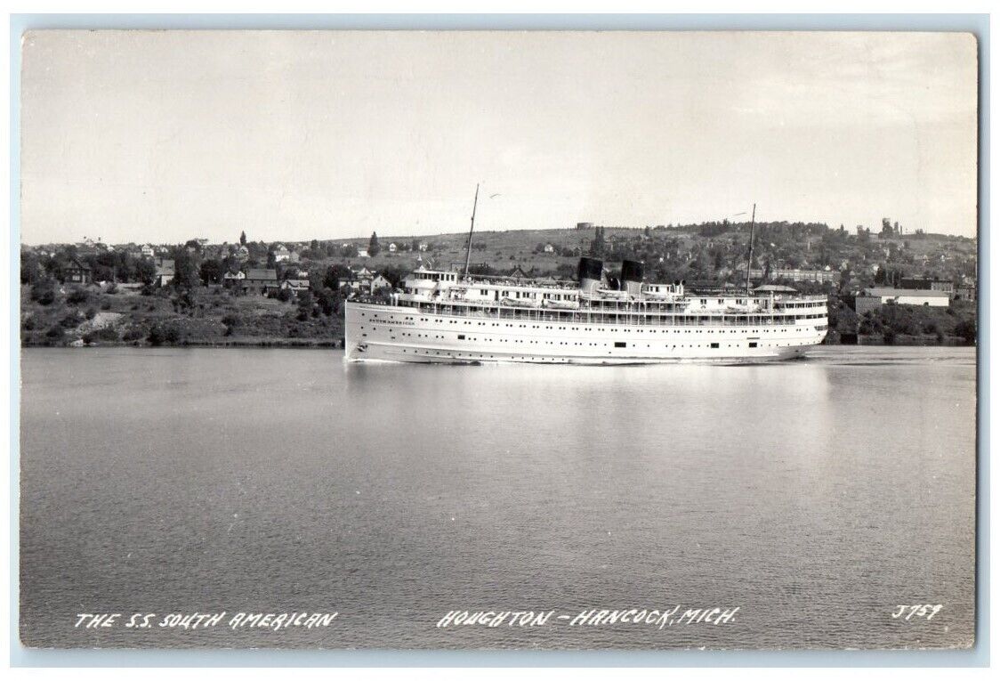 c1940\'s SS South American Ship Houghton County Hancock MI RPPC Photo Postcard