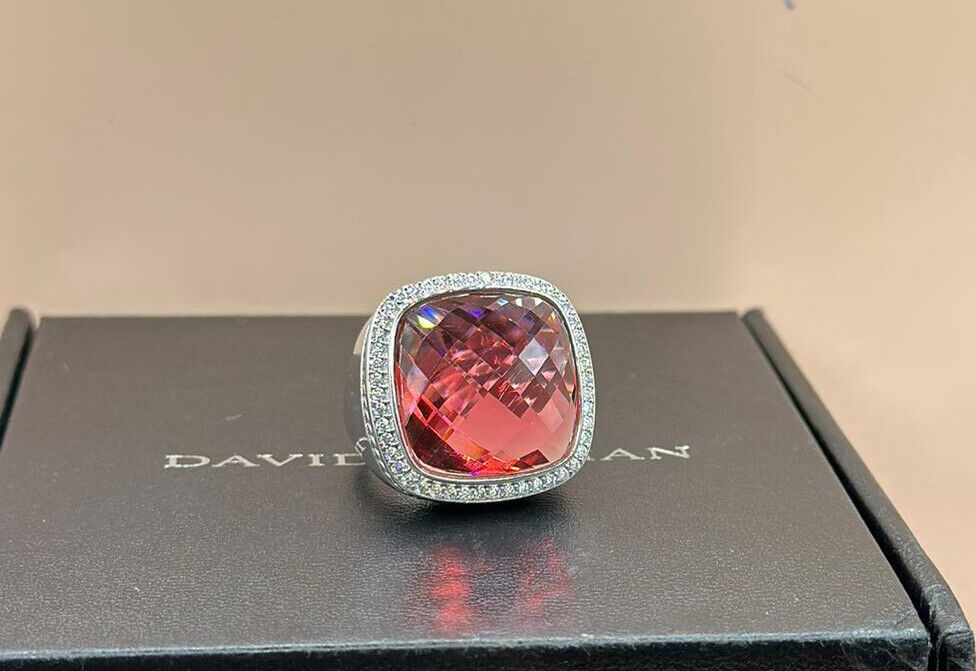 David Yurman Sterling Silver 20mm Tourmaline ALBION Ring With DIAMONDS Size 7