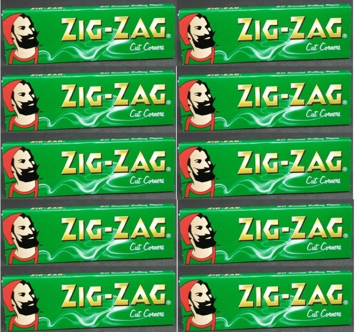 10 PACKS Zig Zag Green Rolling Papers Cut Corners *Best Price* *USA SHIPPED*