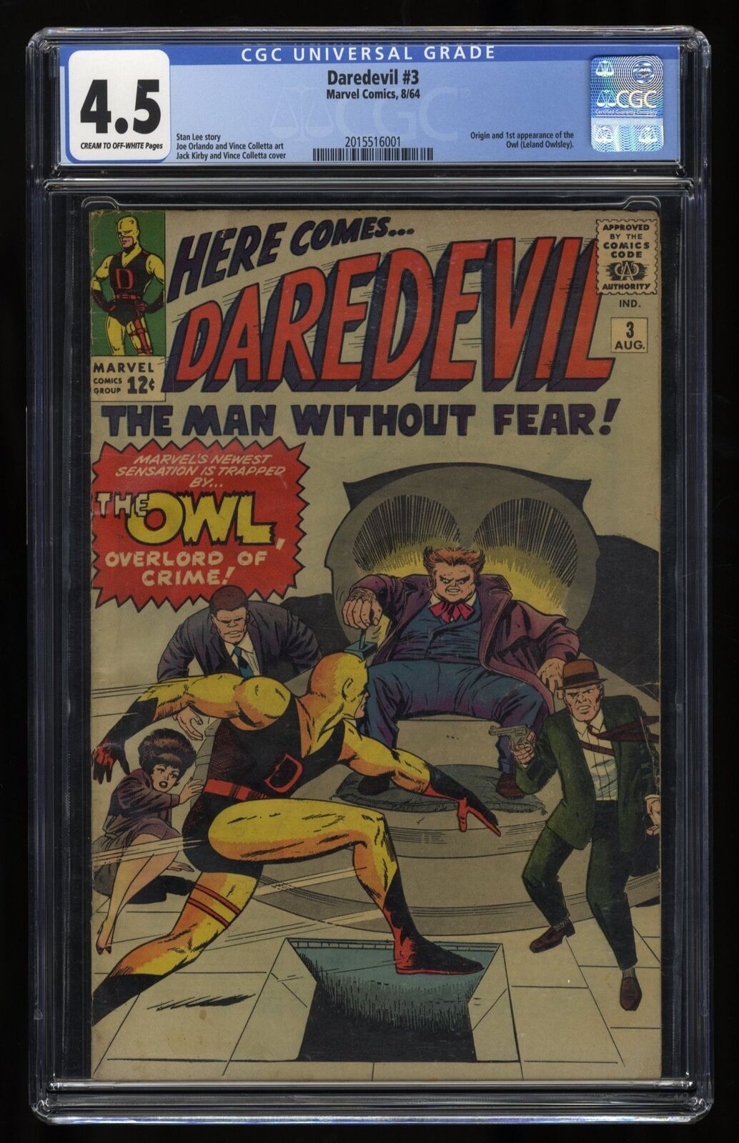 Daredevil (1964) #3 CGC VG+ 4.5 1st Appearance and Origin of the Owl Marvel