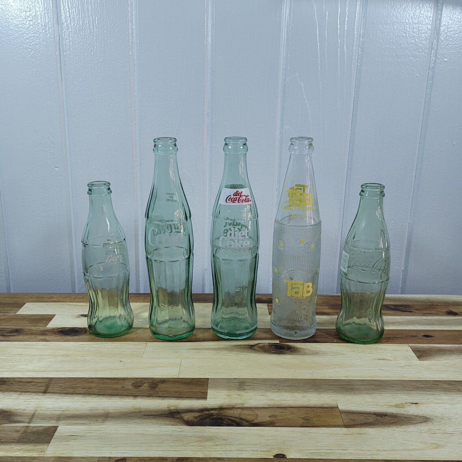 Lot of 5 VTG Coca-Cola Brand Bottles Coke Diet Coca-Cola & Tab Glass Bottles