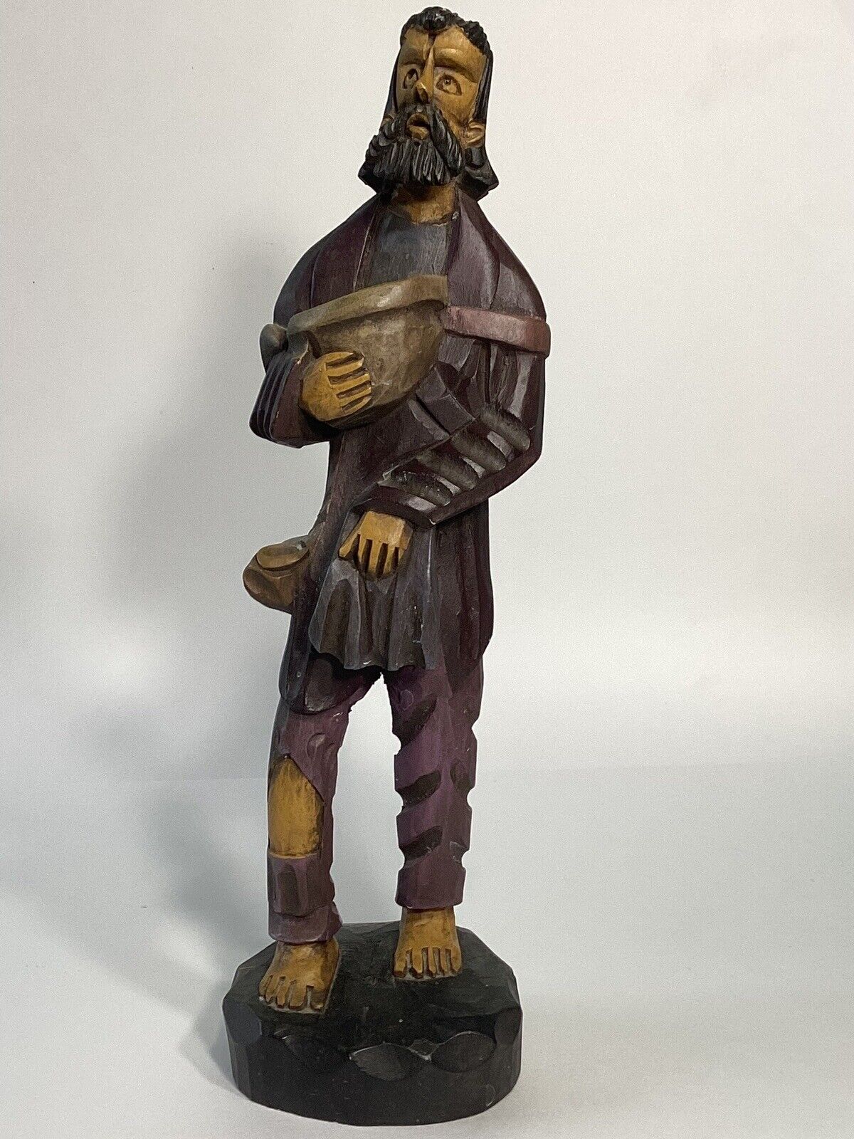 13” Hand Carved wood figure folk art Bearded man made in mexico