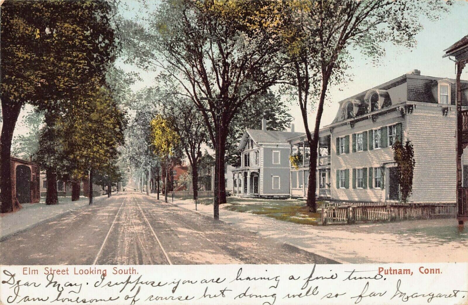 View of Elm St. Looking South, Putnam, Connecticut, 1906 Postcard, Used 