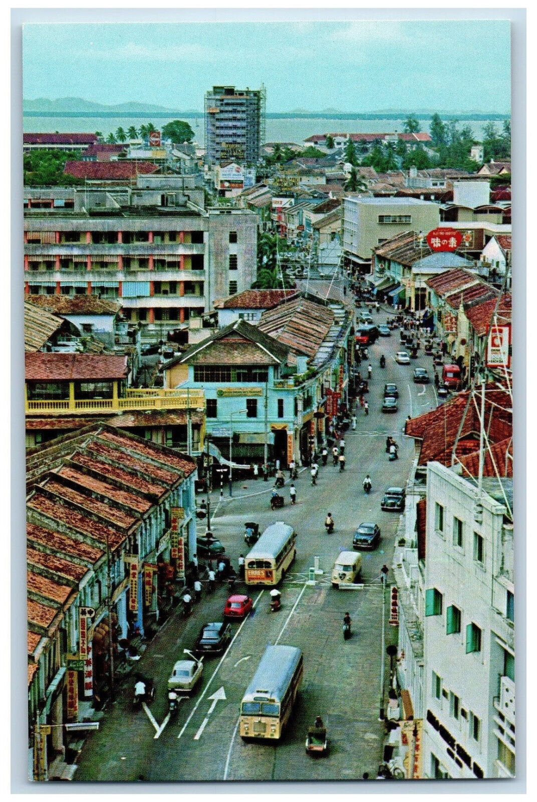 Malaysia Postcard Aerial View of Busiest Penang Road c1950\'s Unposted