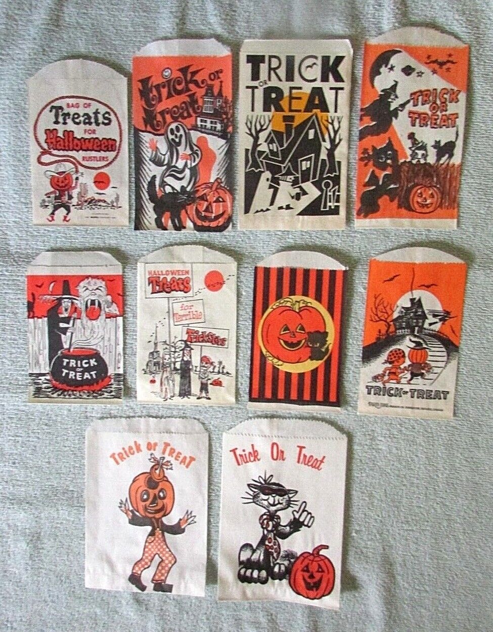 10 vintage Halloween Paper Trick or Treat Candy Craft Bag Lot Cowboy Witch Ghoul