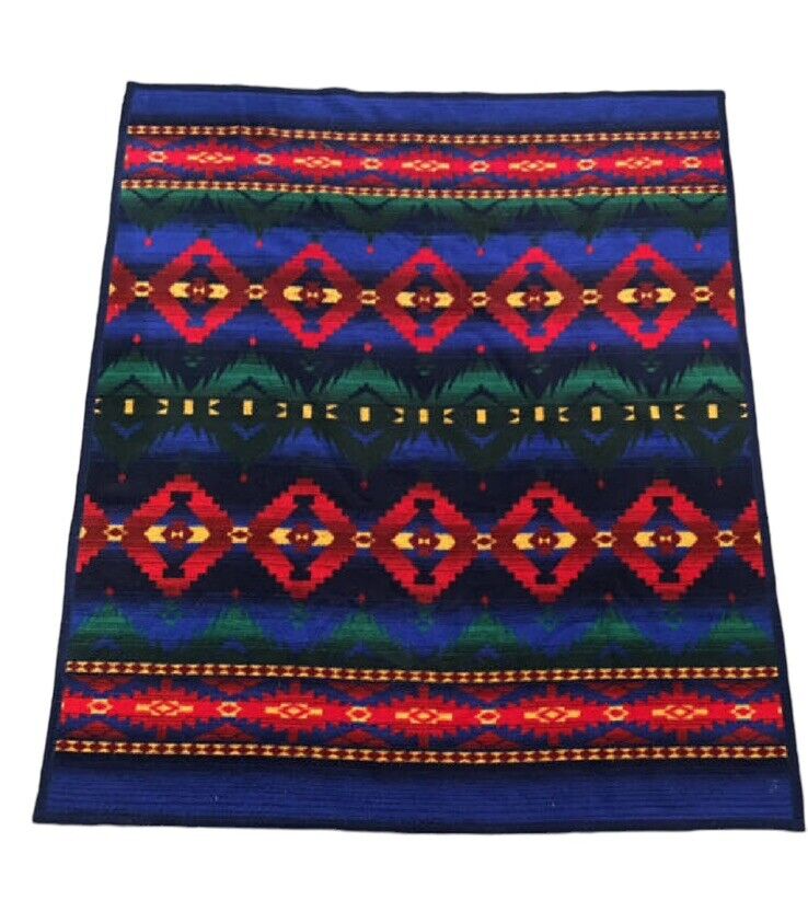 Vintage LL Bean Blanket Throw Blanket Aztec Southwest Made USA Blue Green Red