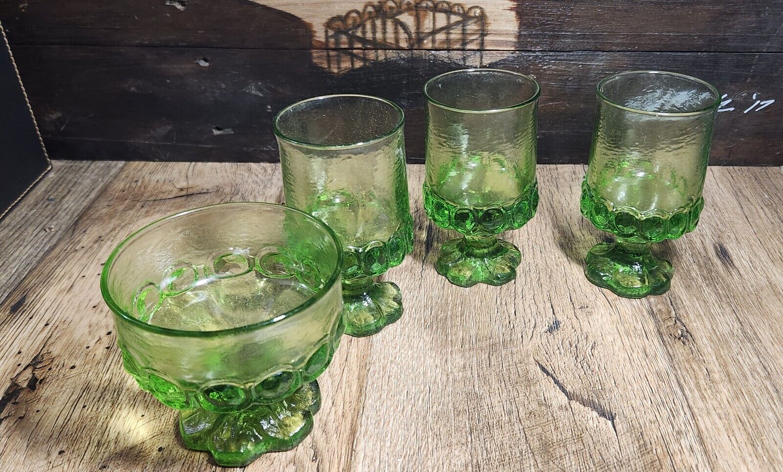 Lot Of 4 Madeira Clover Green Small Goblets Tiffin Franciscan Wine Glasses VTG