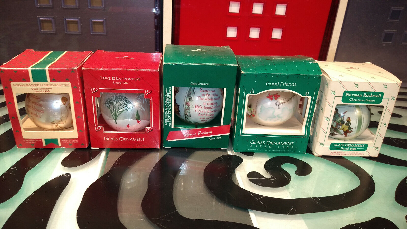 Hallmark Christmas Ornaments Norman Rockwell 1986 1988 1989 - Love 1987 Friends 