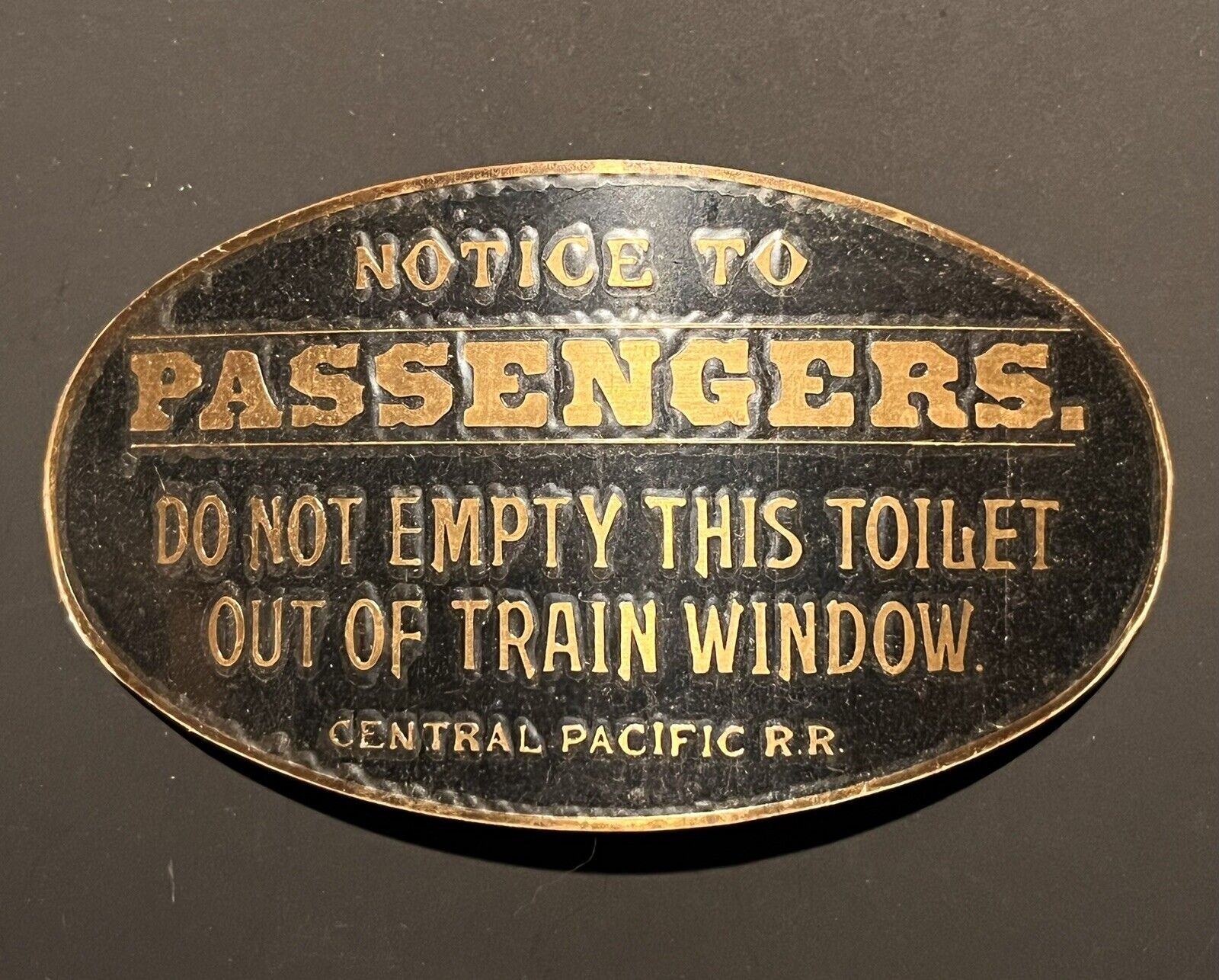 Vintage Notice To Passengers Central Pacific Railroad Do Not Empty Toilet Train