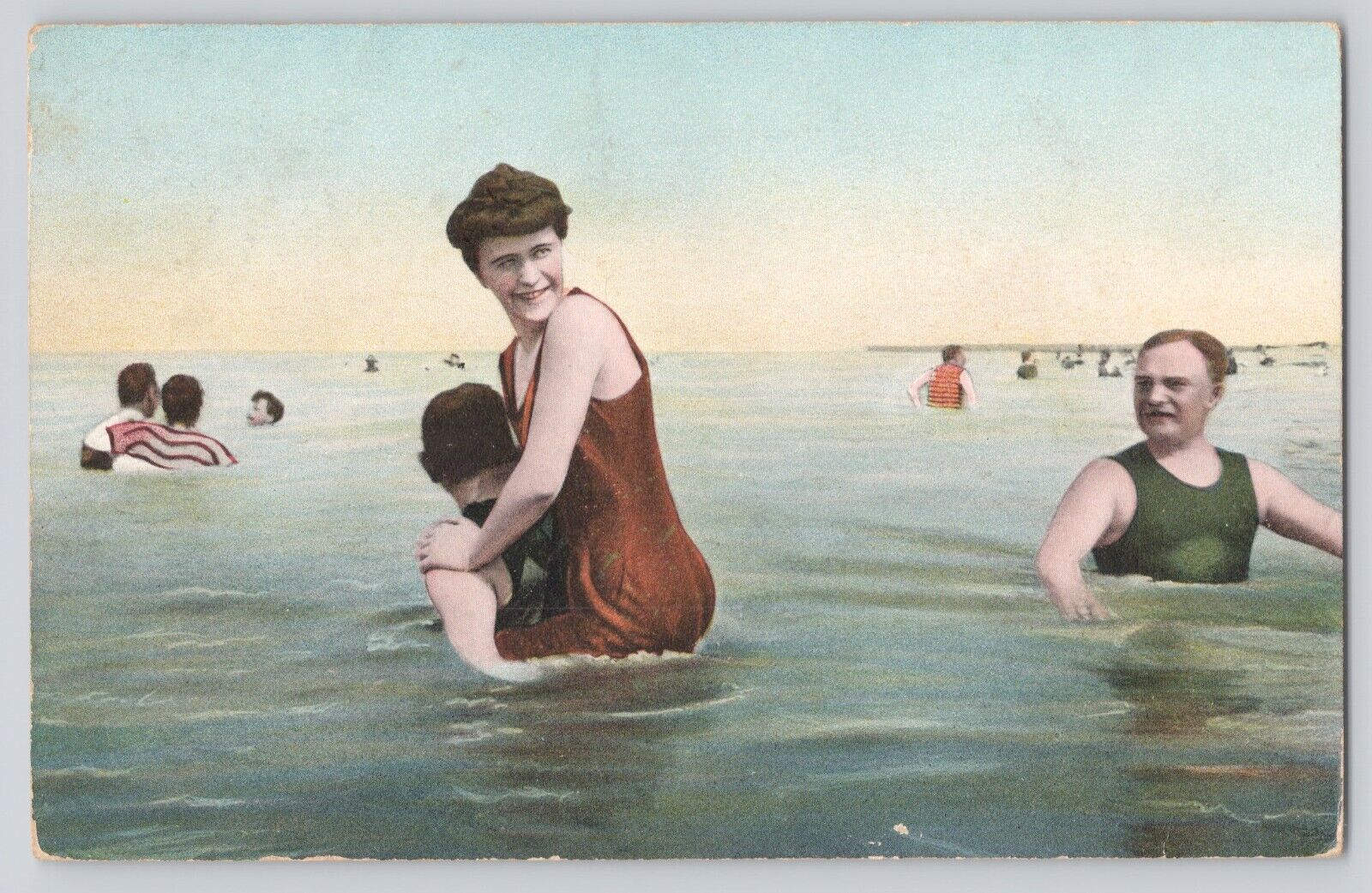 Postcard Bathing Beauties In The Ocean Classic Swimsuits Vintage Antique c1910