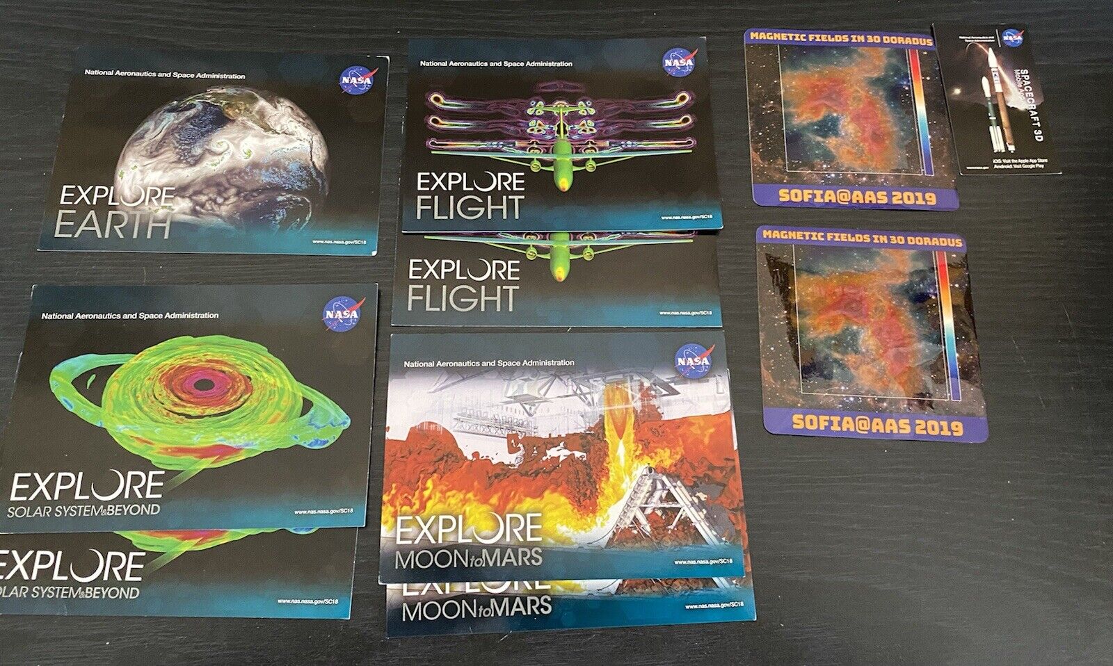 Lot of 7 NASA Explore Postcards & Bonus Magnetic Fields in 3D Card 