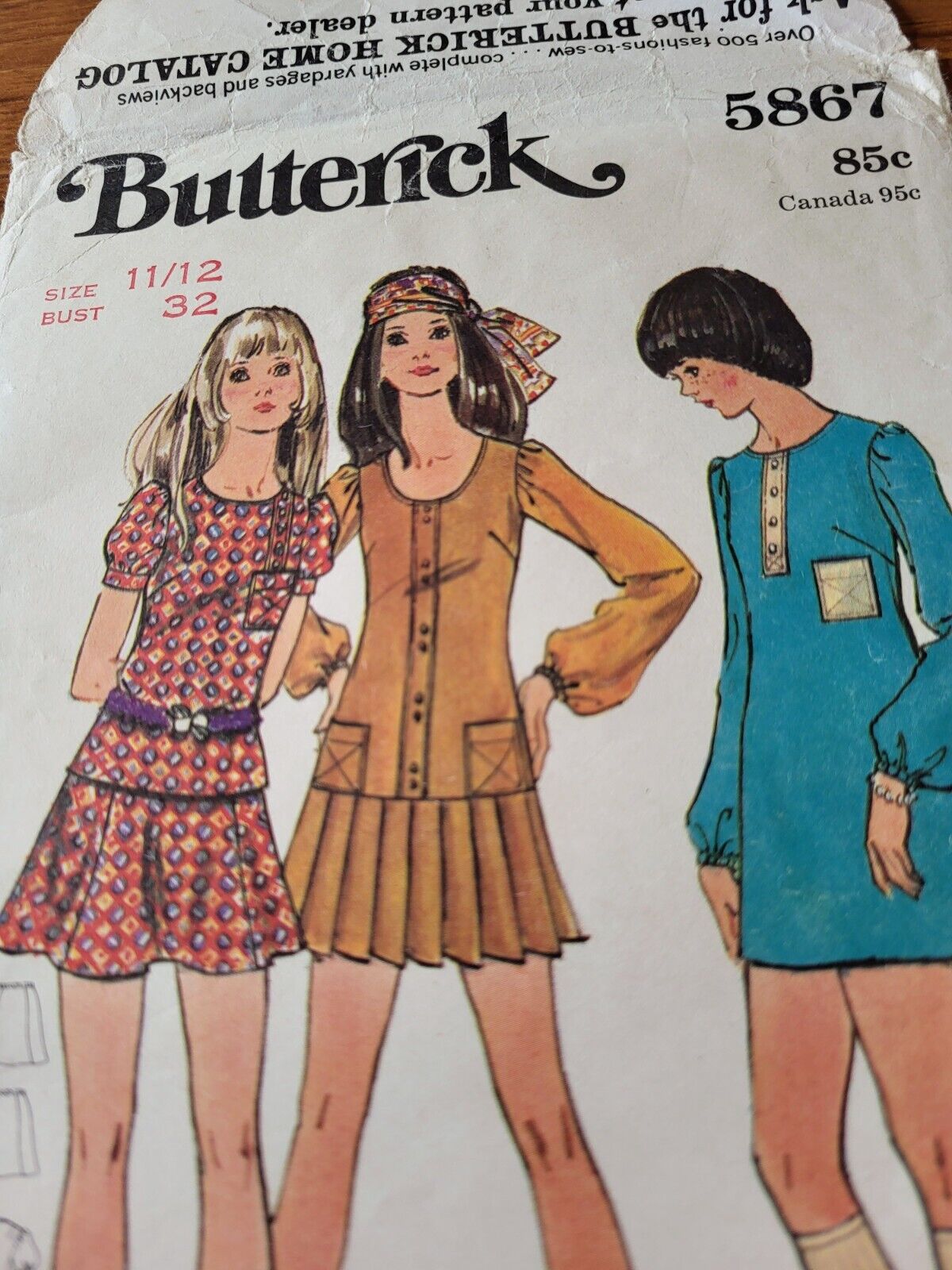 Vintage 70\'s Butterick 5867 MINI MOD DRESS SKIRT VARIATIONS Sewing Pattern 11/12