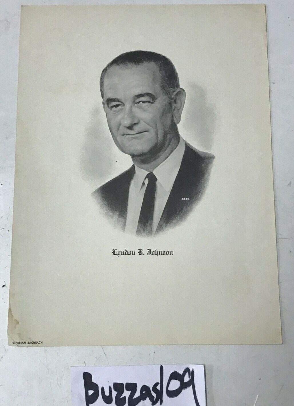 Vintage Lyndon B. Johnson Poster Portrait B/W Photo by Fabian Bachrach 9' x 12'