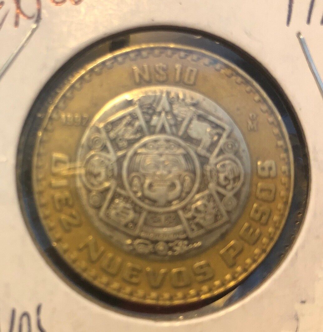 1992 Mexico 10 Nuevo Pesos SILVER Bi Metallic Coin-28MM-KM#553