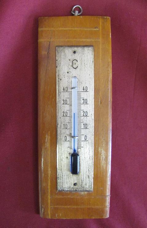 19C. ANTIQUE WALL ETHANOL ROOM THERMOMETER w/WOODEN BASE 