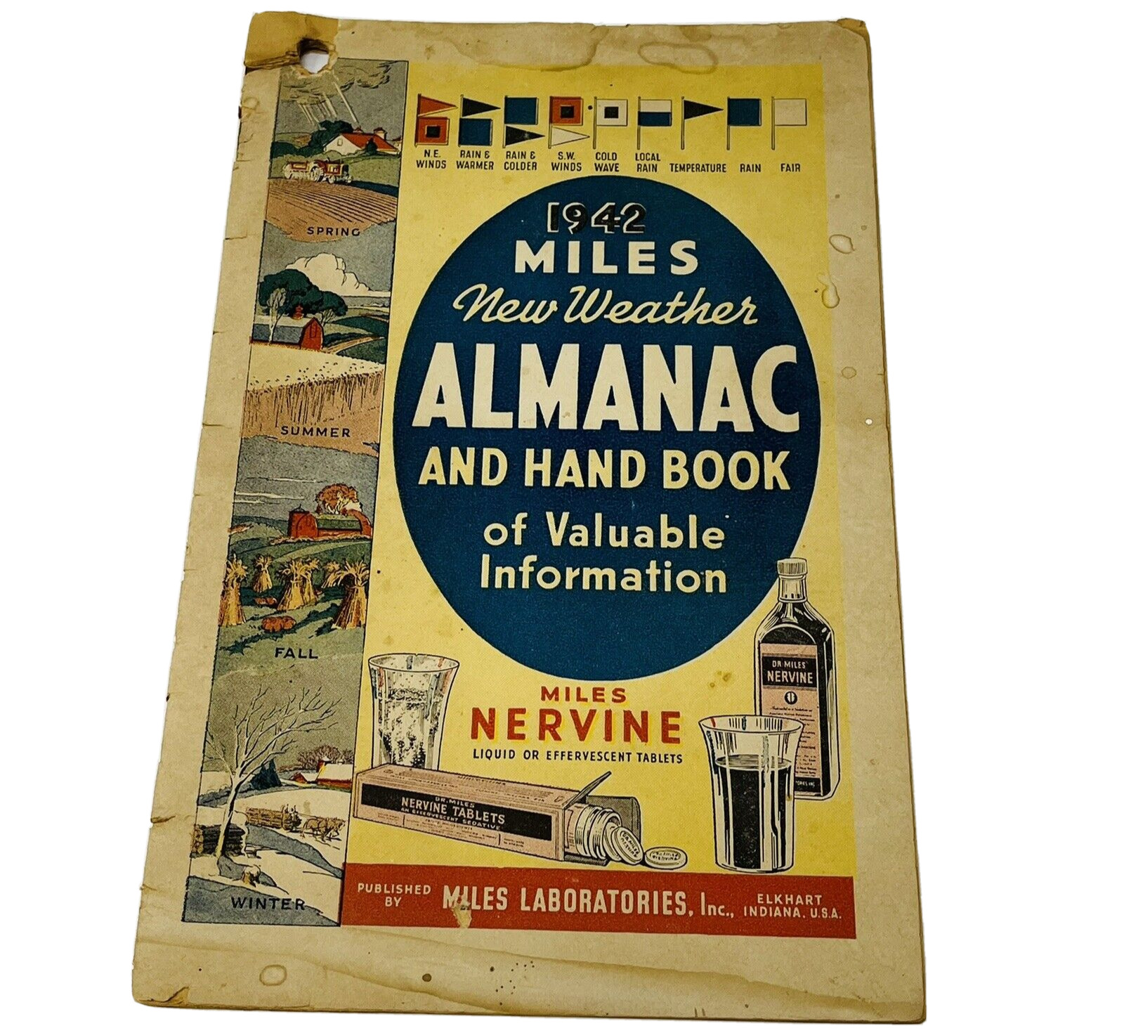 1942 Dr. Miles New Weather Almanac Handbook Valuable Information Nervine Booklet