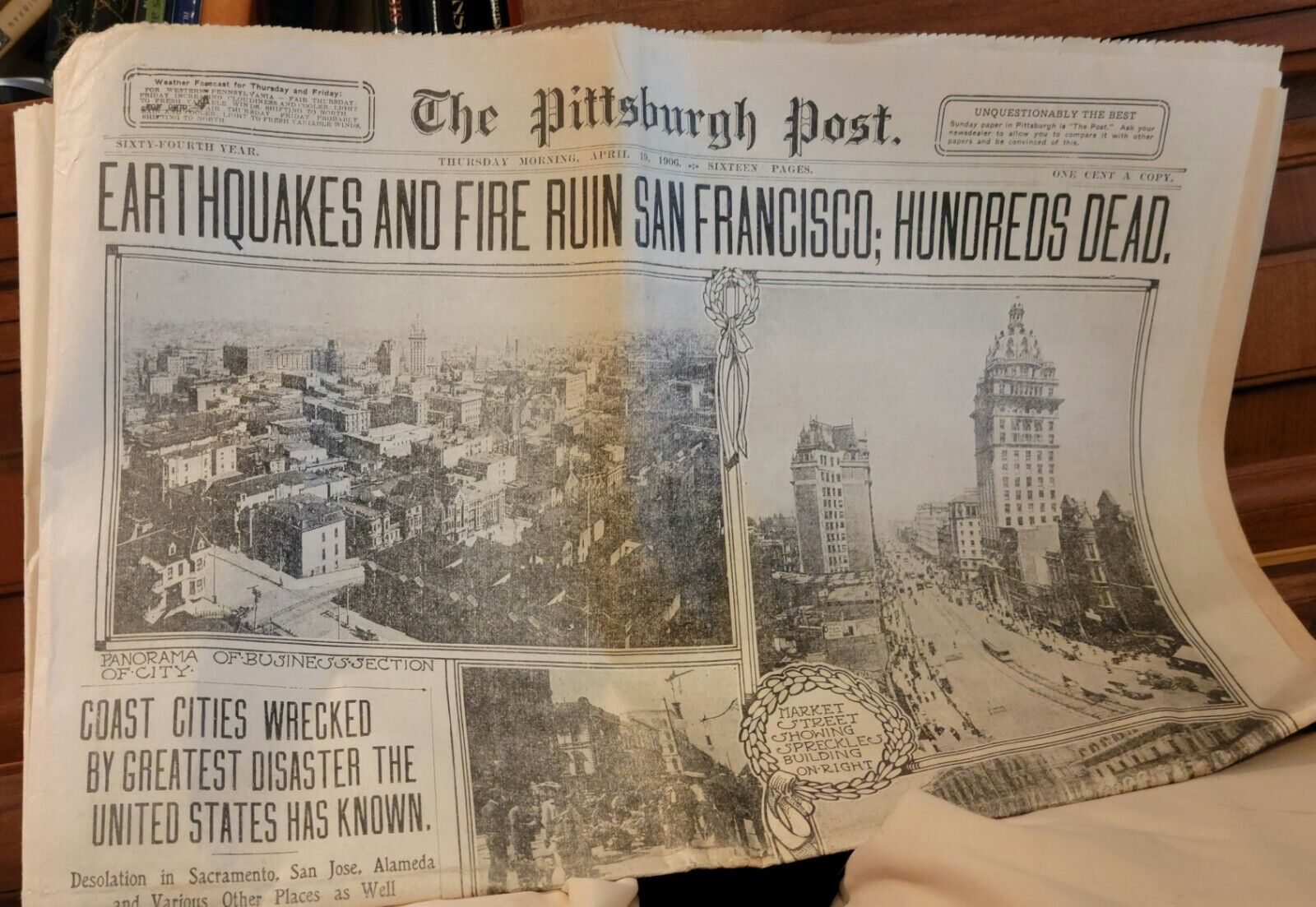Original April 19, 1906 Pittsburgh Post San Francisco  Earthquake